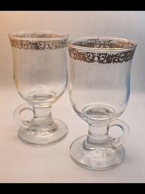 Cellini Blown Glass Irish Coffee Mugs-24K Gold Rim-Made in Italy-Set of 2-EUC